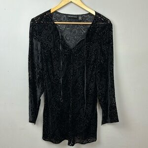 INC International Concepts Black Silk Velvet Burnout Tunic Top Sz 18